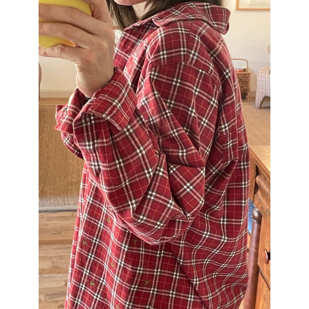 Vintage Red Plaid Button Down Cotton Shirt Size Large